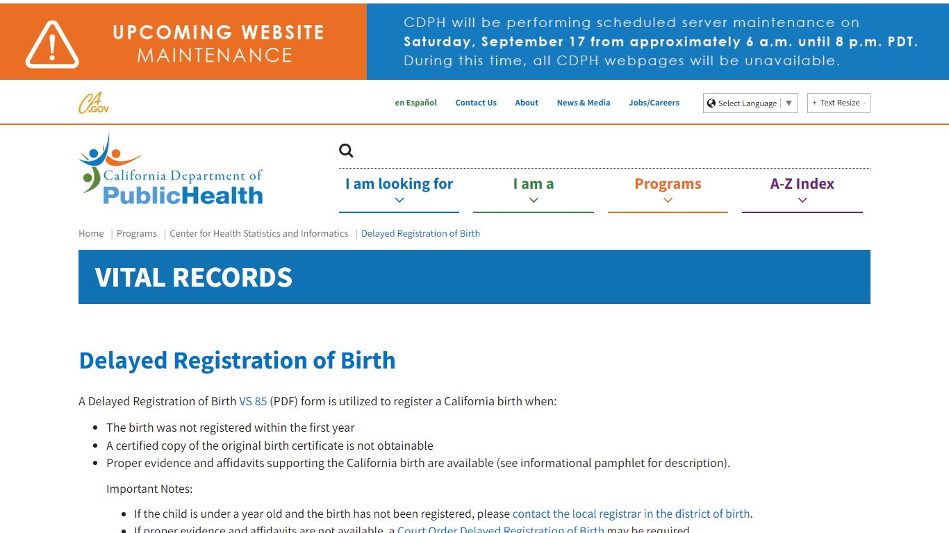 Delayed Registration of Birth - California